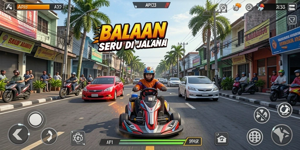 Gameplay Racing seru dengan kendaraan cepat dan lintasan menantang.