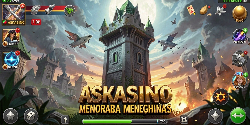 Tangkapan layar dari gameplay menara pertahanan yang mendebarkan di ASKASINO.