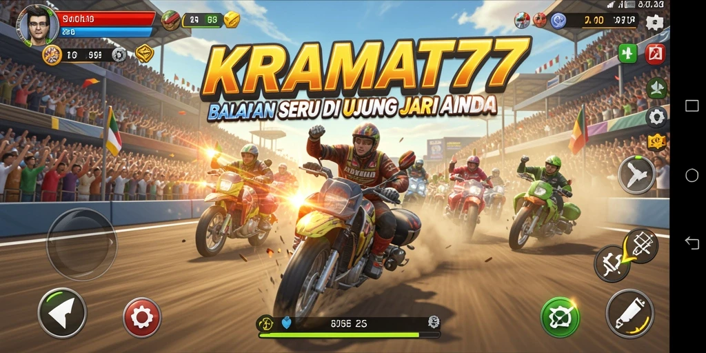 Tampilan gameplay KRAMAT77 yang seru dan mendebarkan saat balapan.