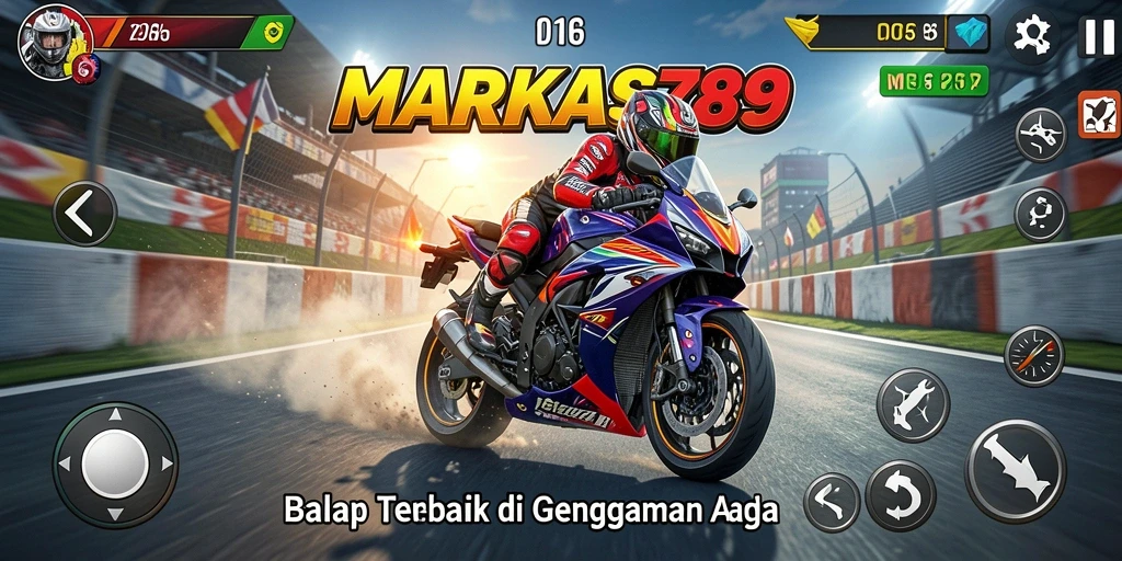 Gambaran layar dari balapan motor yang intens di MARKAS789.