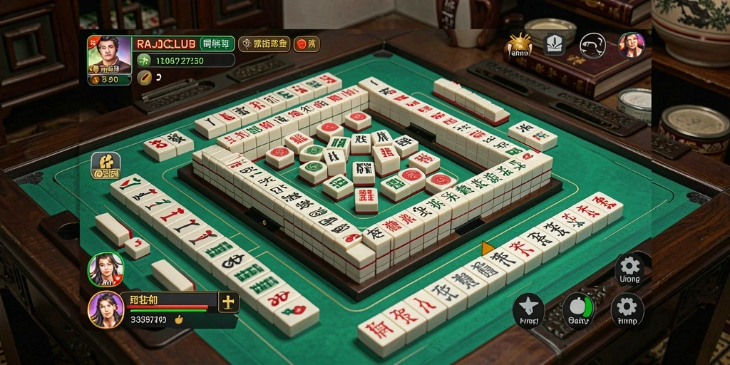 Tampilan gameplay menarik RAJACLUB dengan desain ubin Mahjong.